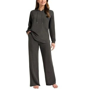 Max & Mia Women's 2 Pc Hoodie Lounge Set  Gray (Heather Charcoal)